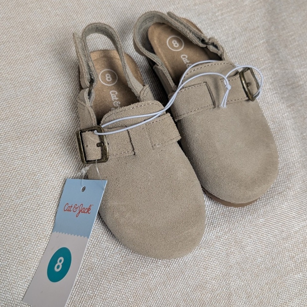 Cat & Jack Clogs Toddler Size 8 Tan NWT Slingback Buckle Faux Suede Shoes